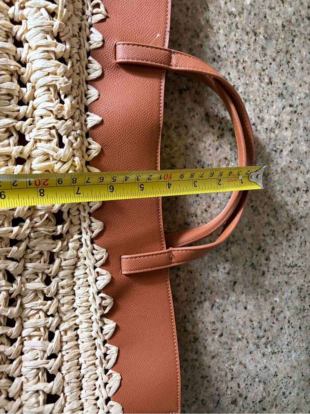 Anthropologie Beige raffia Woven & Brown Leather Tote